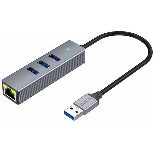 переходник hoco hb34 usb c to usb 3 0 3 шт rj45 серый USB Хаб Hoco HB34 4 в1, серый*