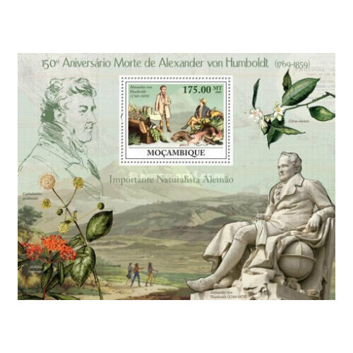 Почтовые марки Мозамбик 2009г. 150 лет со дня смерти Александра фон Гумбольдта, 1769-1859 Ученые, Цветы MNH