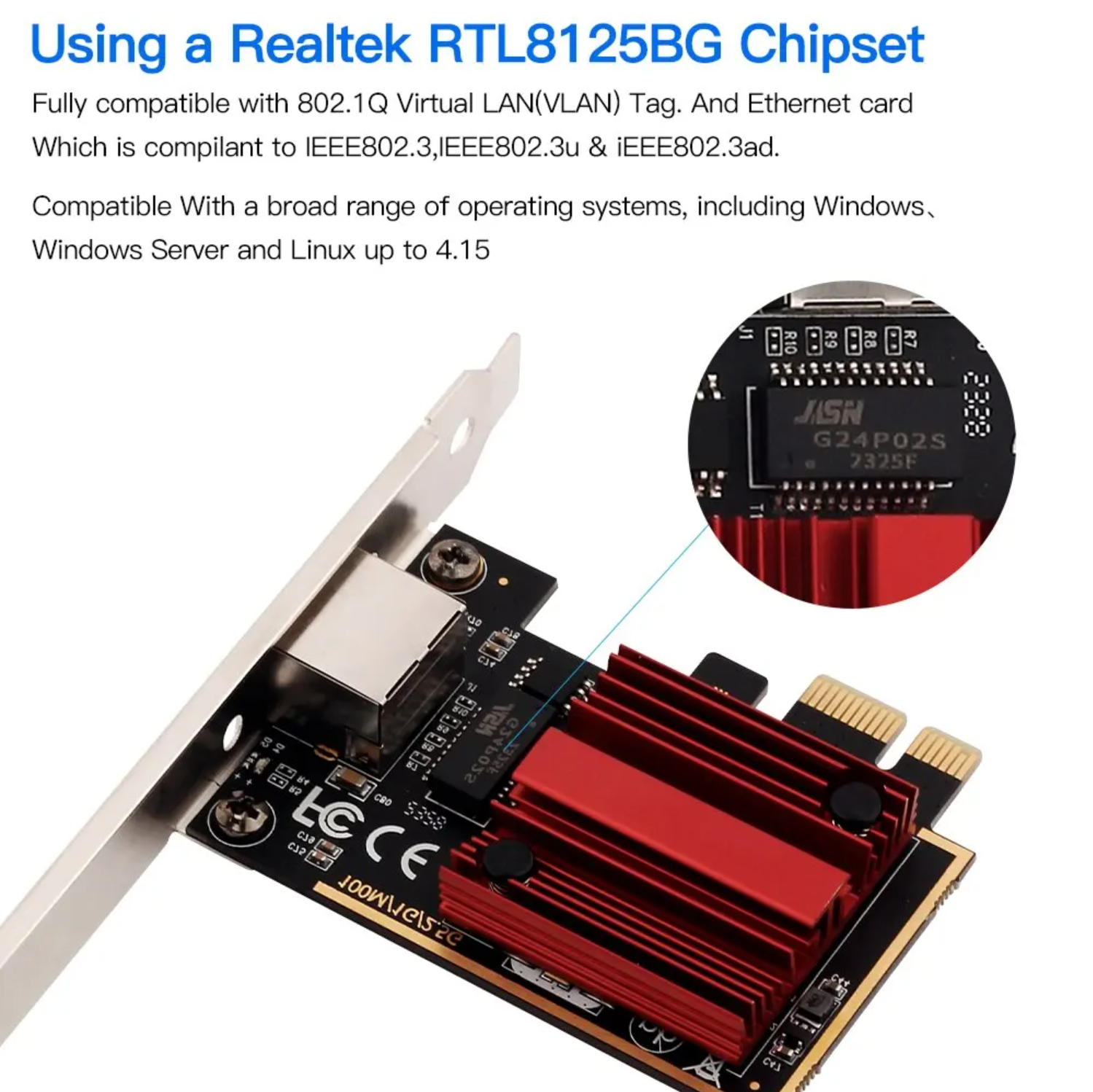 Гигабитная Сетевая карта 2500 Мбит/с - PCI-E (RTL8125B) 1xRJ45 25 Gigabit Ethernet | Fenvi Realtek RTL8125B
