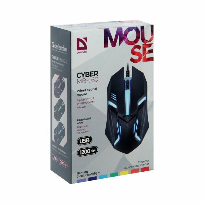 Мышь проводная Defender Сyber MB-560L (3 кн/USB) (игровая)