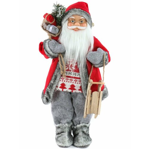 Сувенир Дед Мороз в красной шубе, с санками, 30 см Т-5508