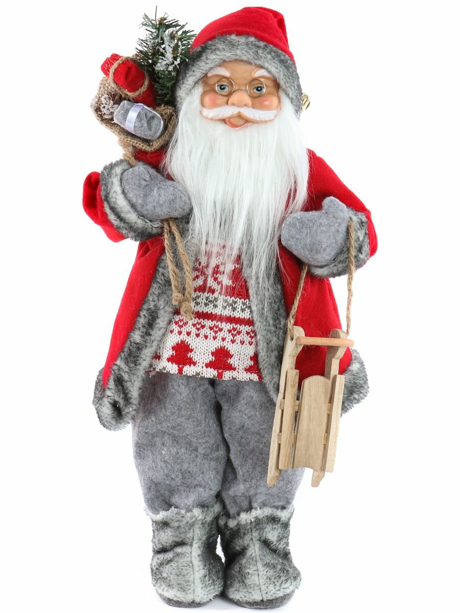 Сувенир Дед Мороз в красной шубе с санками 30 см Т-5508