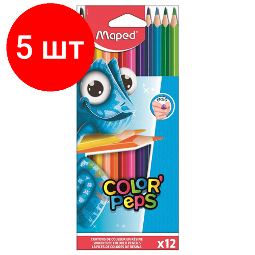 Комплект 5 наб, Карандаши цветные Maped COLOR'PEPS трехгранные, пластик,12цв/наб,862702