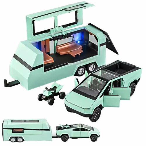 Модель метал Tesla Cybertruck кемпер со светом и квадриком 35 см свет звук B3230 Цвет Фисташковый 1999₽