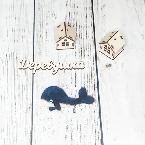 Брошь Деревушка, стекло, синий