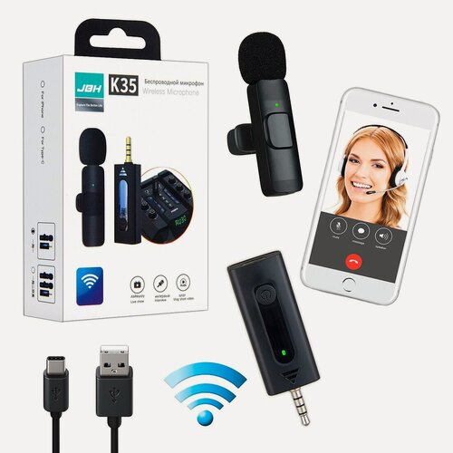 Изображение товара Микрофон беспроводной петличный 3.5 мм JBH K35, Mini Jack 3.5 mm, черный