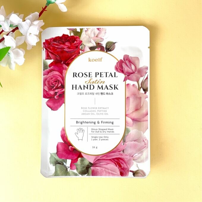 Koelf Маски-перчатки для рук «роза» - Rose petal satin hand mask, 16г