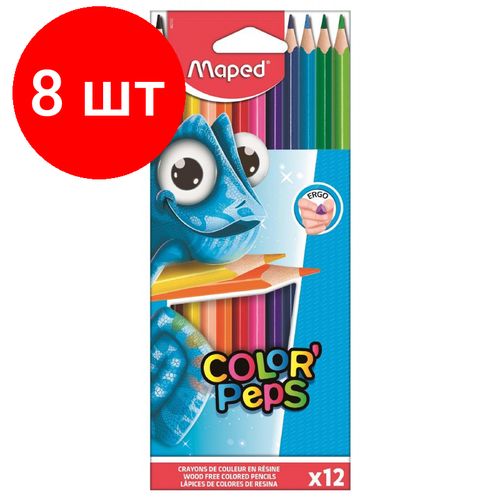 Комплект 8 наб, Карандаши цветные Maped COLOR'PEPS трехгранные, пластик,12цв/наб,862702 карандаши цветные pulse пластиковые 12 цветов 2 шт