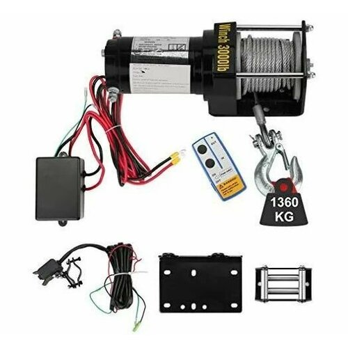 Лебедка электрическая 12v 3000lbs (1360кг) с металлическим тросом, арт: 971-М