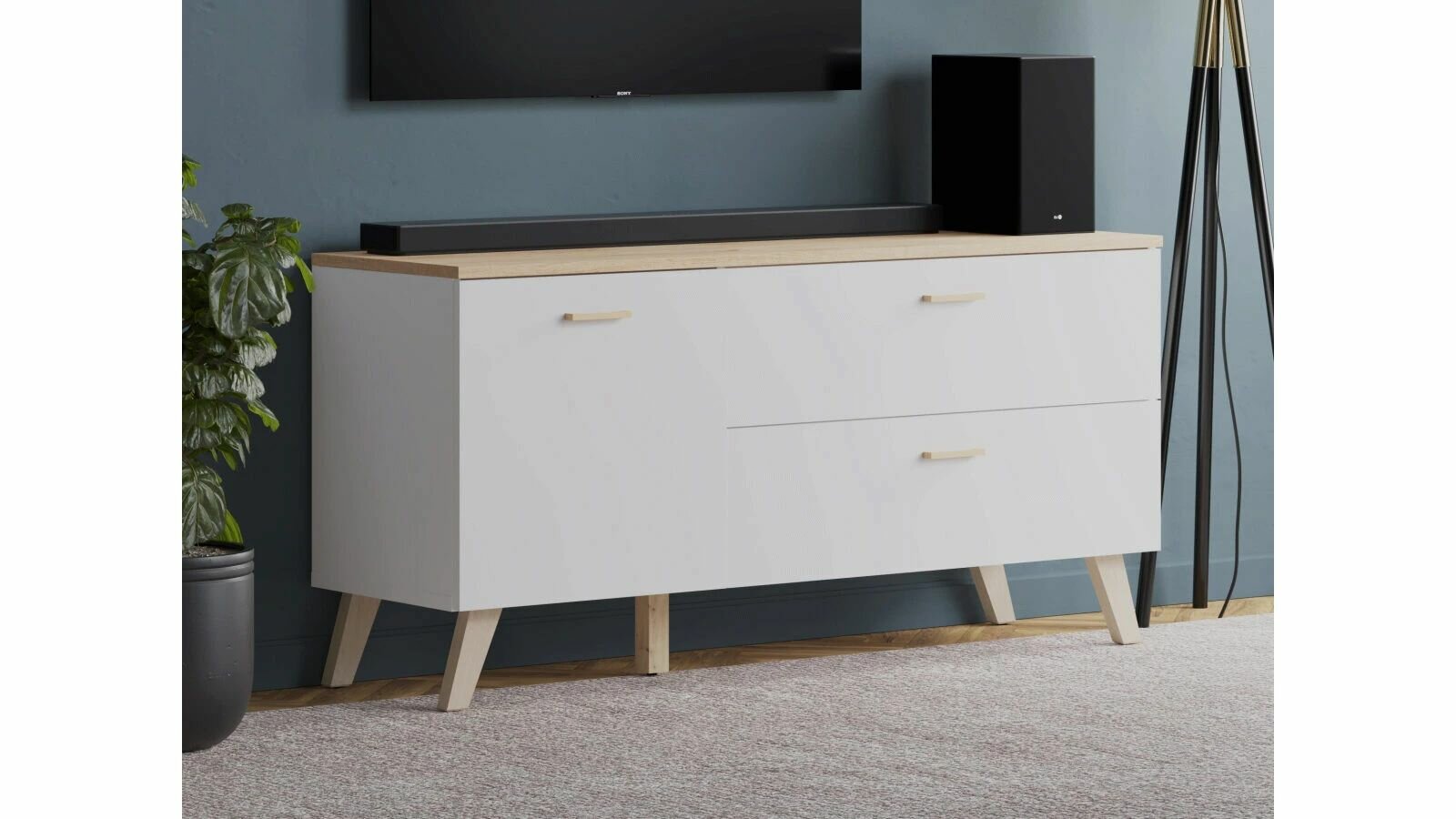 фото Тумба однодверная с ящиками Helmi (Хельми) 135*066*041 Гикори кингстон+Белый блеск