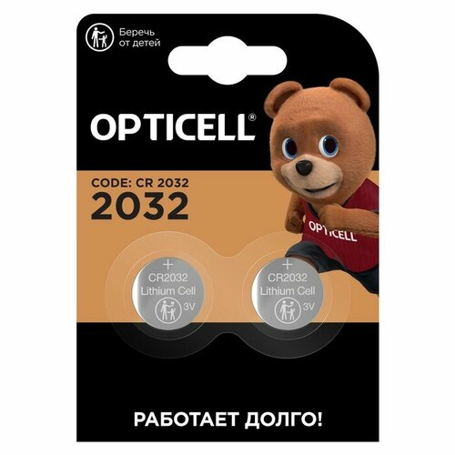 Батарейка литиевая OPTICELL, CR2032-2BL, 3В, блистер, 2 шт батарейка литиевая duracell cr2032 2bl 3в блистер 2 шт