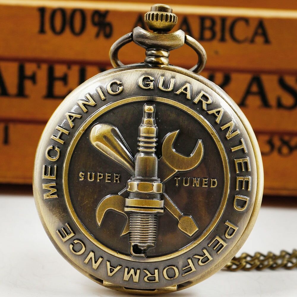 фото Карманные часы Автомеханик с рельефной крышкой. Цепочка 80 см.