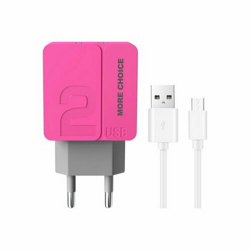 Сетевое зарядное устройство NC46, 2 USB, 2.4 А, розовый