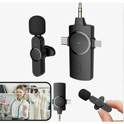 Микрофоны беспроводные 2 штуки петличные с адаптером для смартфона 367900₽