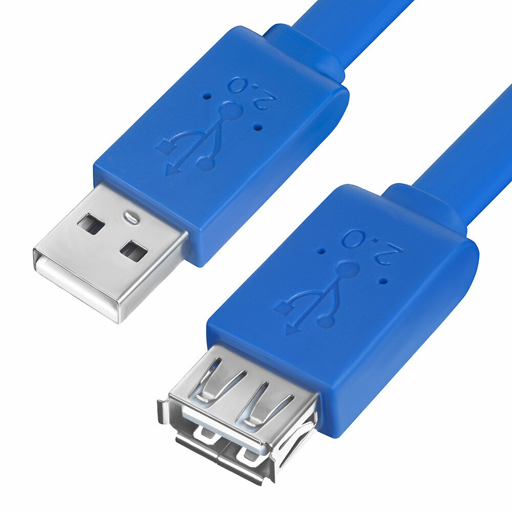 Плоский USB удлинитель GCR для 3G 4G модемов ПК ноутбука USB 2.0 AM/AF 1 метр синий