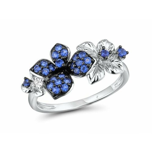 Кольцо VALTERA, серебро, 925 проба, сапфир синтетический, фианит, синий, серебряный женское кольцо из серебра 925 пробы в виде цветка