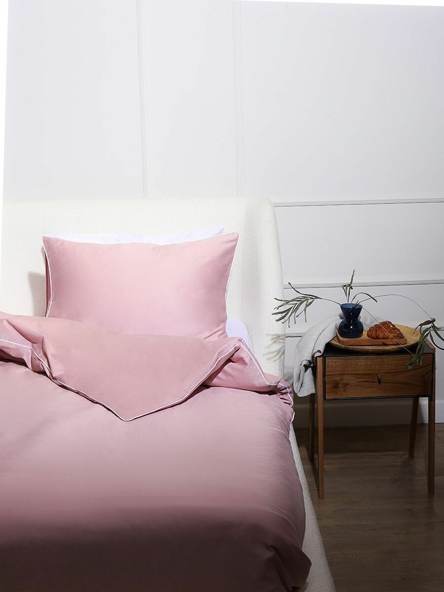 фото Постельное белье Евро, Сатин, Розовое с кантом, Наволочки 50х70, Комплект постельного белья, премиум