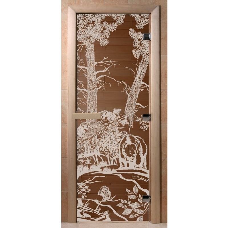 Дверь Doorwood Мишки бронза 1900х700 мм (стекло 8 мм, 3 петли, лиственная)