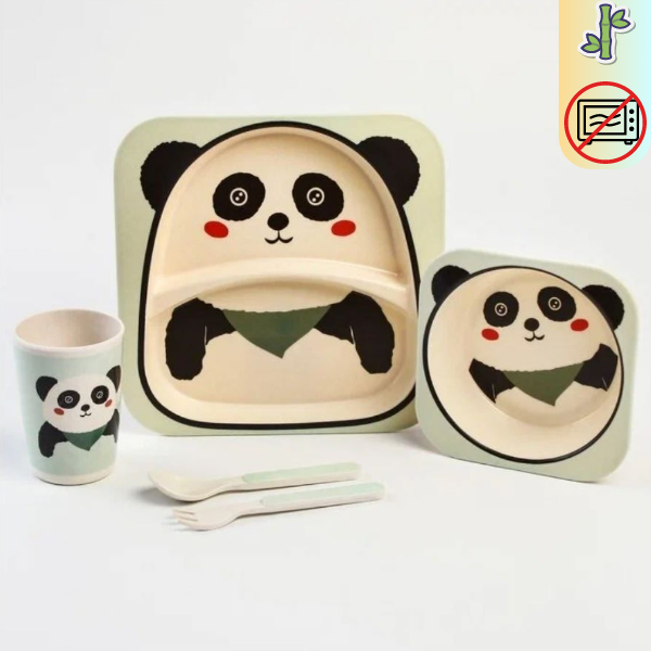 Набор бамбуковой детской посуды для кормления. Детская посуда для кормления. Панда