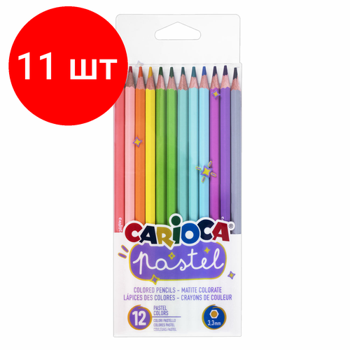 Комплект 11 шт, Карандаши цветные пастельные CARIOCA Pastel, 12 цветов, шестигранные, заточенные, ПВХ чехол, 43034