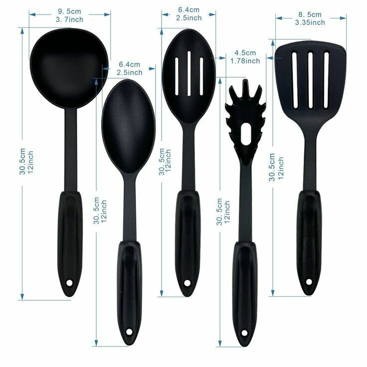 Изображение 5 в 1! Набор кухонных принадлежностей из 5 предметов, половники и лопатки, черный / кухонные приспособления