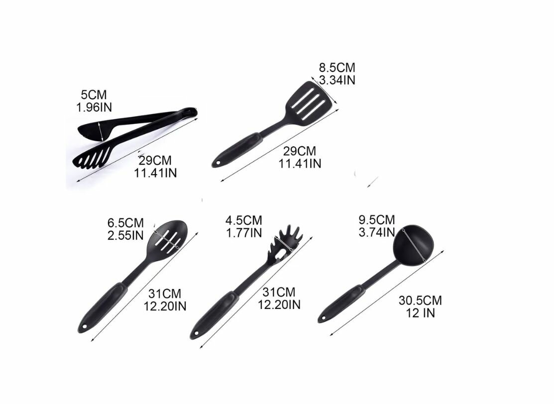 Картинки 5 в 1! Набор кухонных принадлежностей из 5 предметов, половники и лопатки с щипцами, черный / кухонные приспособления