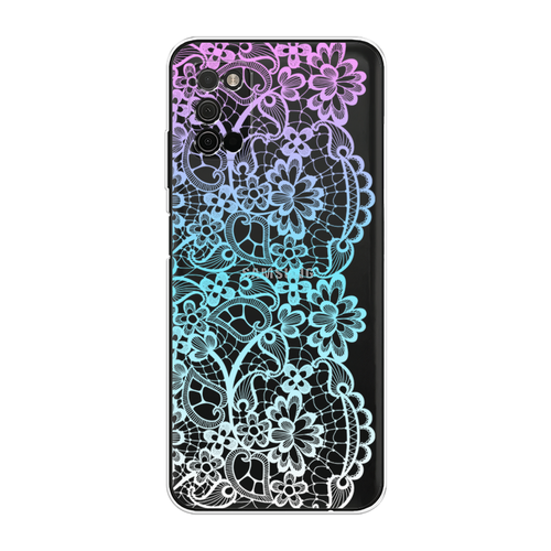 Силиконовый чехол на Samsung Galaxy A03s / Самсунг Галакси A03s Радужный кружевной узор, прозрачный