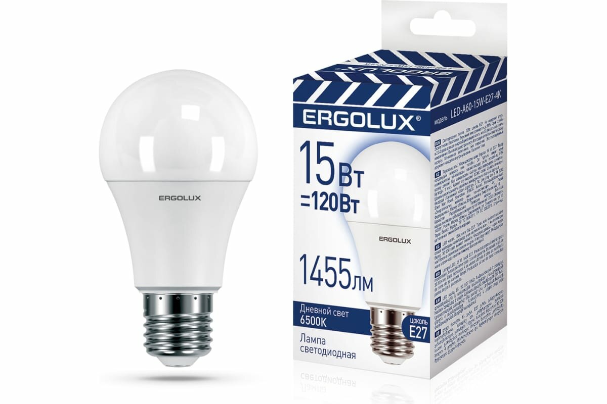 Светодиодная лампа Ergolux Led-a60-15w-e27-6k лон 15вт е27 6500к 220-240в промо 14784