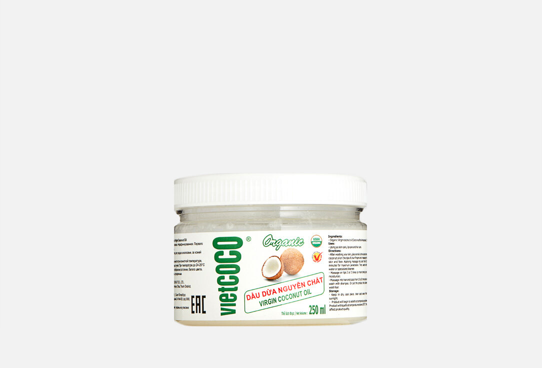 Кокосовое масло нерафинированное холодного отжима VietCOCO, Organic Virgin Coconut Oil 250мл