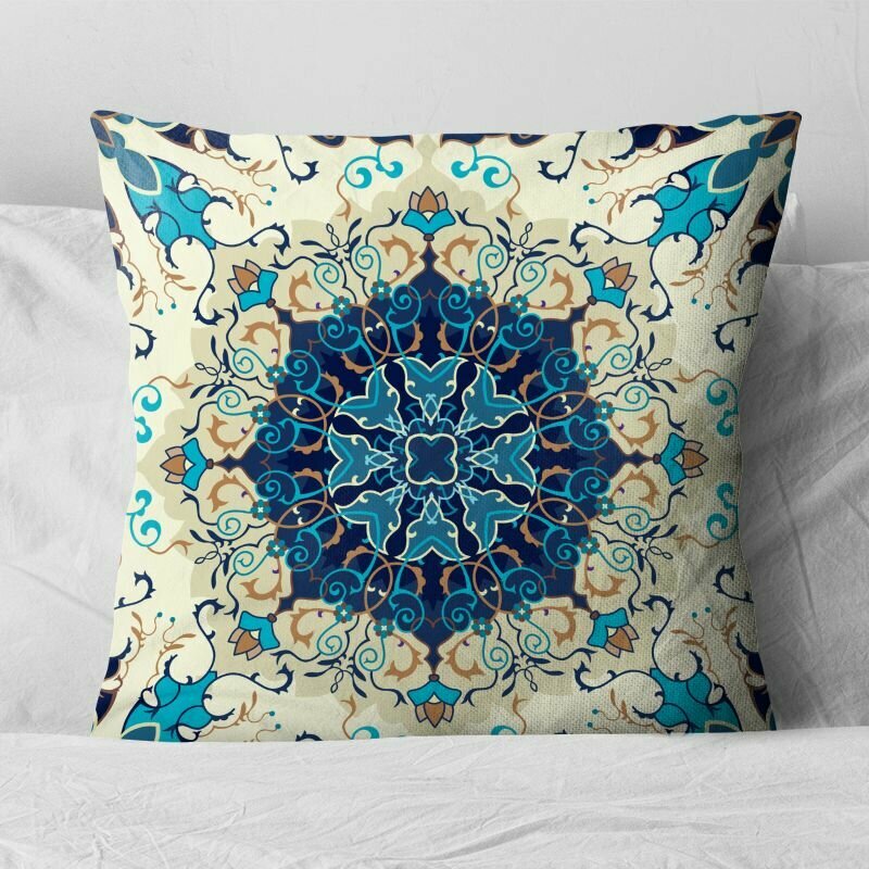 фото Подушка декоративная / Марокканские узоры, велюр / Голубой ажур / подарок / подушка диванная / подушка для интерьера
