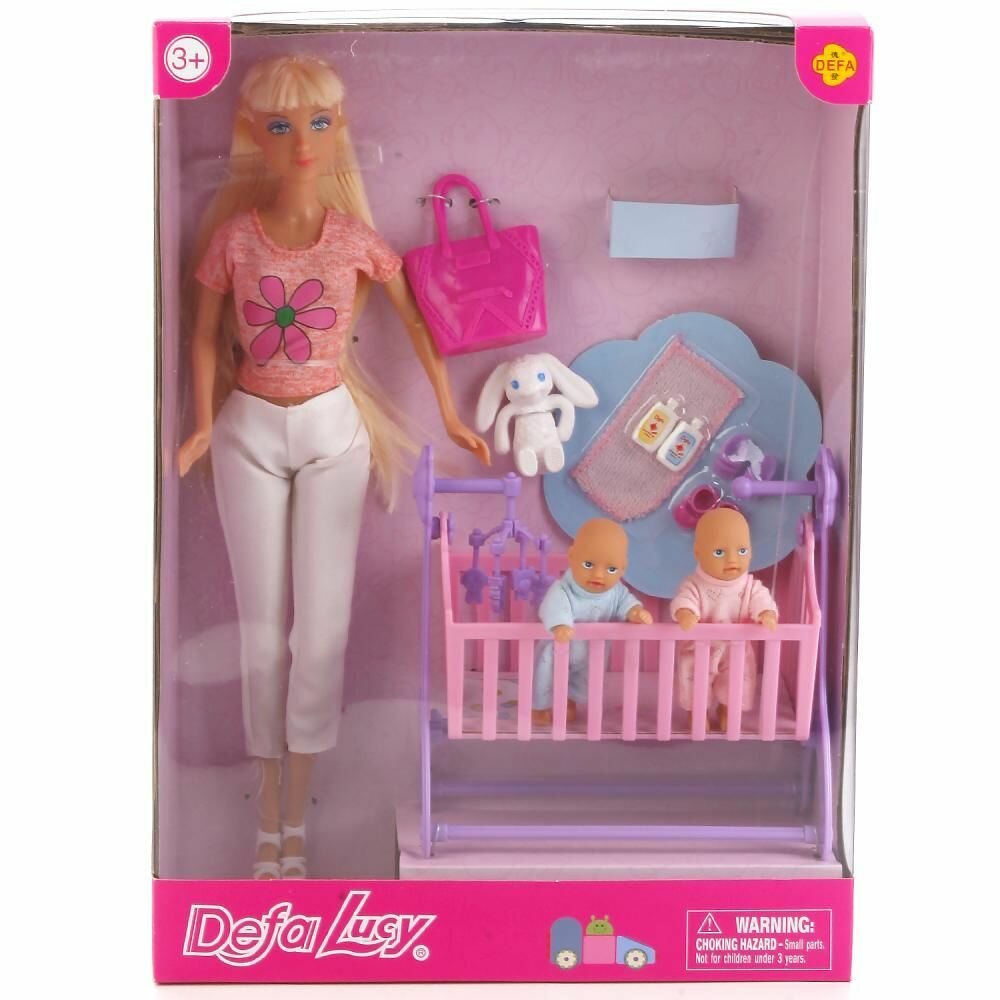 Набор "Мама с малышами" в коробке 1 кукла,2 пупса,кроватка,аксессуары 8359 Defa Lucy - фото №20