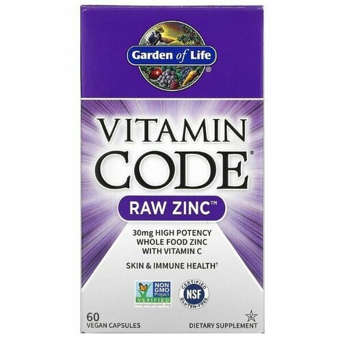 Garden of Life, Vitamin Code, цинк RAW, 60 веганских капсул