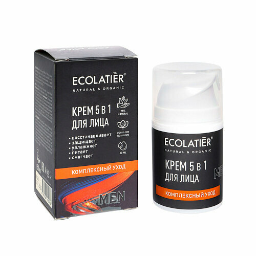 Ecolatier, Крем мужской для лица Комплексный уход 5 в 1, 50 мл крем для лица ecolatier комплексный уход 5в1 50 мл