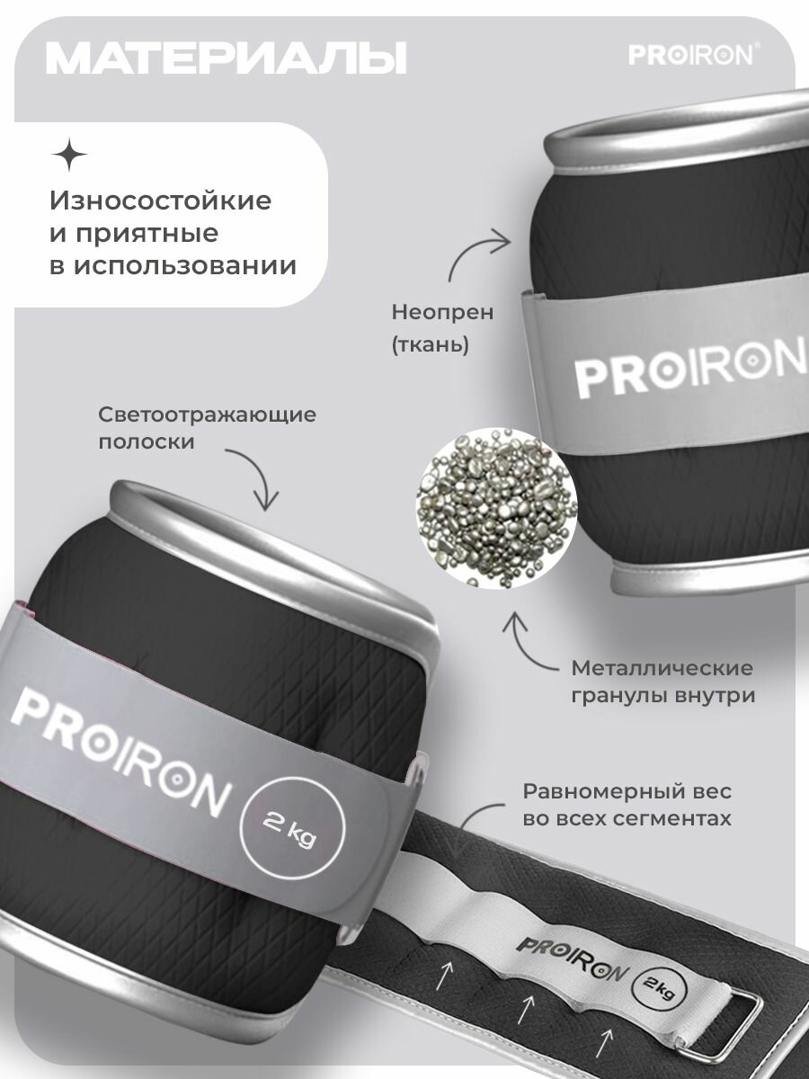 Утяжелители для ног, рук, 2 кг, PROIRON, набор 2 штуки, черные