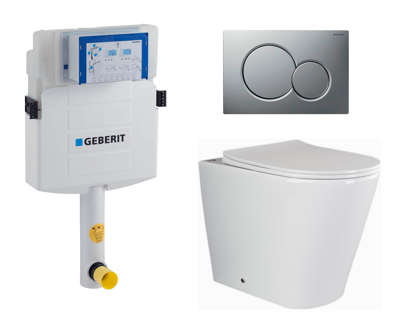 Комплект 3 в 1 смывной бачок скрытого монтажа Geberit Duofix UP320 + Унитаз приставной Ceramica Nova Highlight CN1812 + Кнопка Geberit Sigma 01 матовый хром