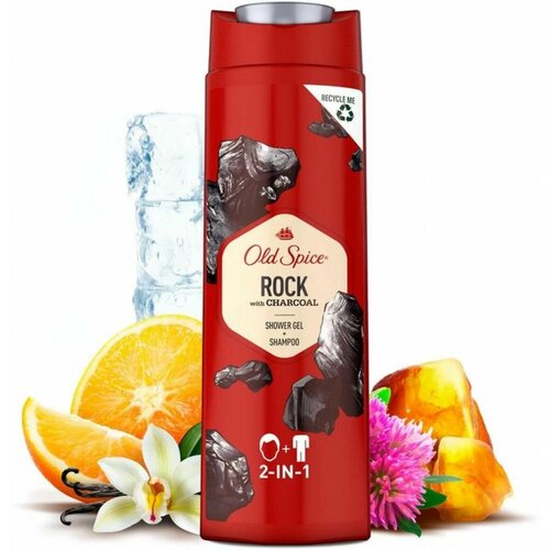 2шт Old Spice Rock гель для душа и шампунь 2 в 1 с древесным углем, мужской, 400 мл