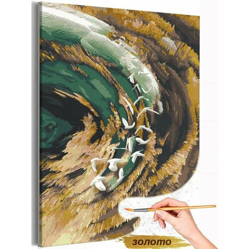картина по номерам природа пейзаж с лодкой на море Дикие гуси Природа Пейзаж Золото Раскраска картина по номерам на холсте с металлической краской 40х60