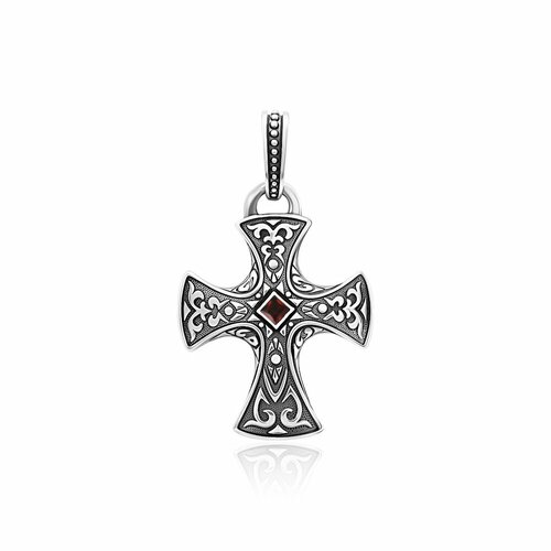 Крестик PERSIAN, серебро, 925 проба, чернение, гранат, размер 3.7 см. крест персиан крест из серебра спаси и сохрани с агатом 98334