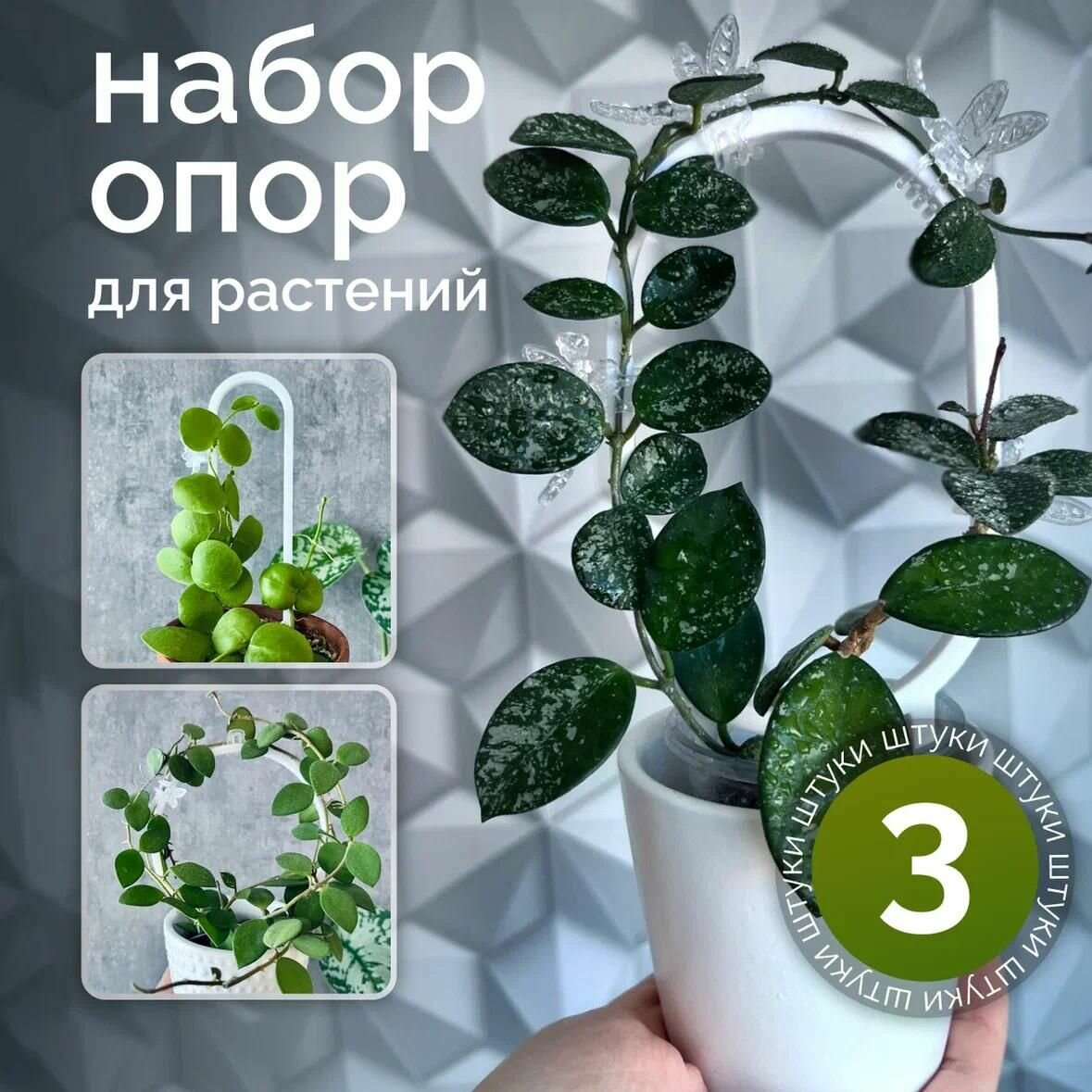 фото Опора для растений, 3 шт. (Circle, Oval, Arca), белый, высота 18 см.