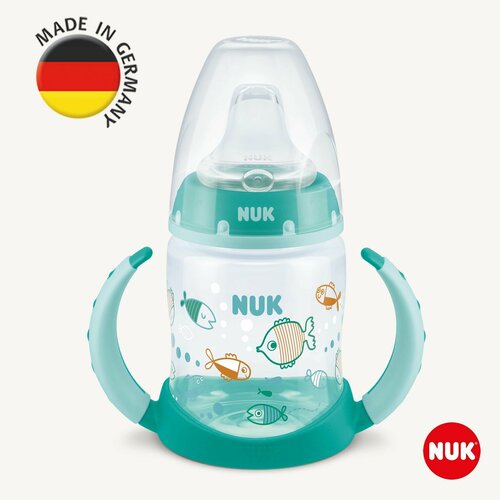 фото Nuk first choice бутылочка обучающая из полипропилена с индикатором температуры, 150 мл с насадкой из силикона и ручками