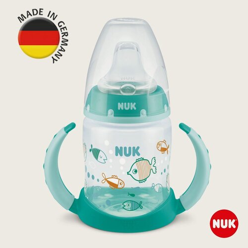 Изображение товара NUK FIRST CHOICE Бутылочка обучающая из полипропилена с индикатором температуры, 150 мл с насадкой из силикона и ручками