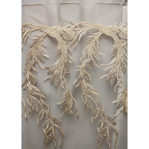 Ткань Вышивка на кремовой сетке со стразами Сваровски, ш60см, 0,5 м