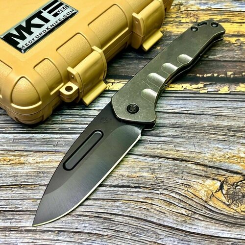 нож складной raelsteel rs7661g burns vg 10 blade black gold titanium handle Нож складной Medford MD208SPD01TM Praetorian Slim, S35VN Black Blade, Gray Titanium Handle