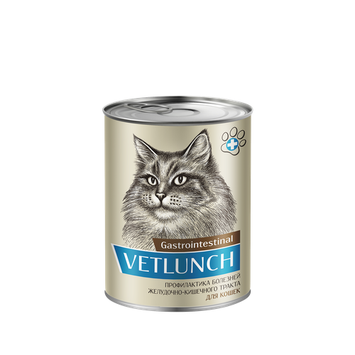 Влажный корм для кошек Vetlunch Gastrointestinal профилактика болезней желудочно-кишечного тракта ЖКТ консервы 6шт. * 340гр.