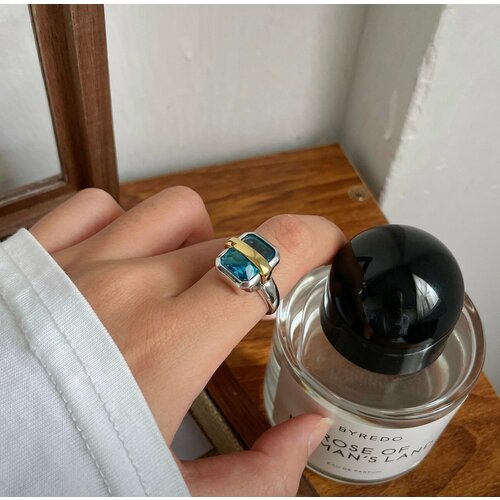 фото Набор колец, фианит, безразмерное, голубой hoksa