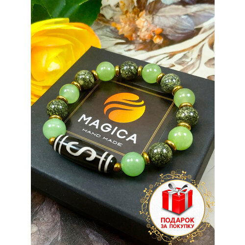 фото Браслет, гематит, агат, оникс, змеевик, зеленый, золотой magica