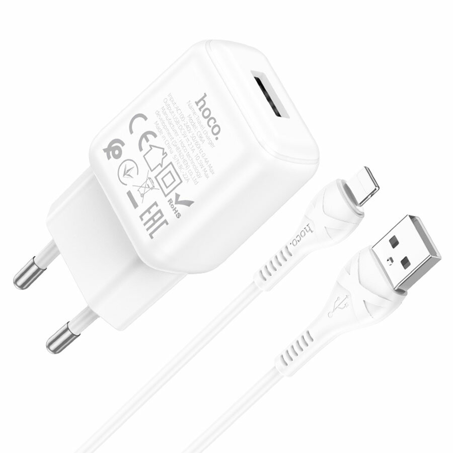 Сетевое зарядное устройство HOCO C96A 1xUSB с Кабелем USB - Lightning, 3.0A, 20W, белый