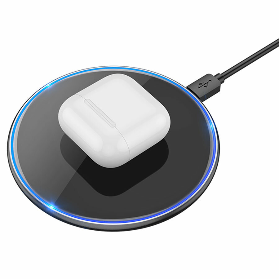 Беспроводное зарядное устройство HOCO CW6 Pro Easy с Кабелем USB - Type-C, 2A, 5W/7.5W/10W/15W, черный — фото 1