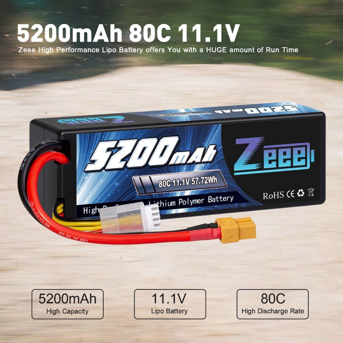 Аккумулятор для радиоуправляемой машинки 11.1V Li-Po 5200mah 80C разъем XT60