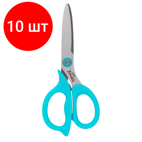 Комплект 10 штук, Ножницы детские Deli Explora E77755-BLUE 135мм, сталь, ассимм ручки, голубой